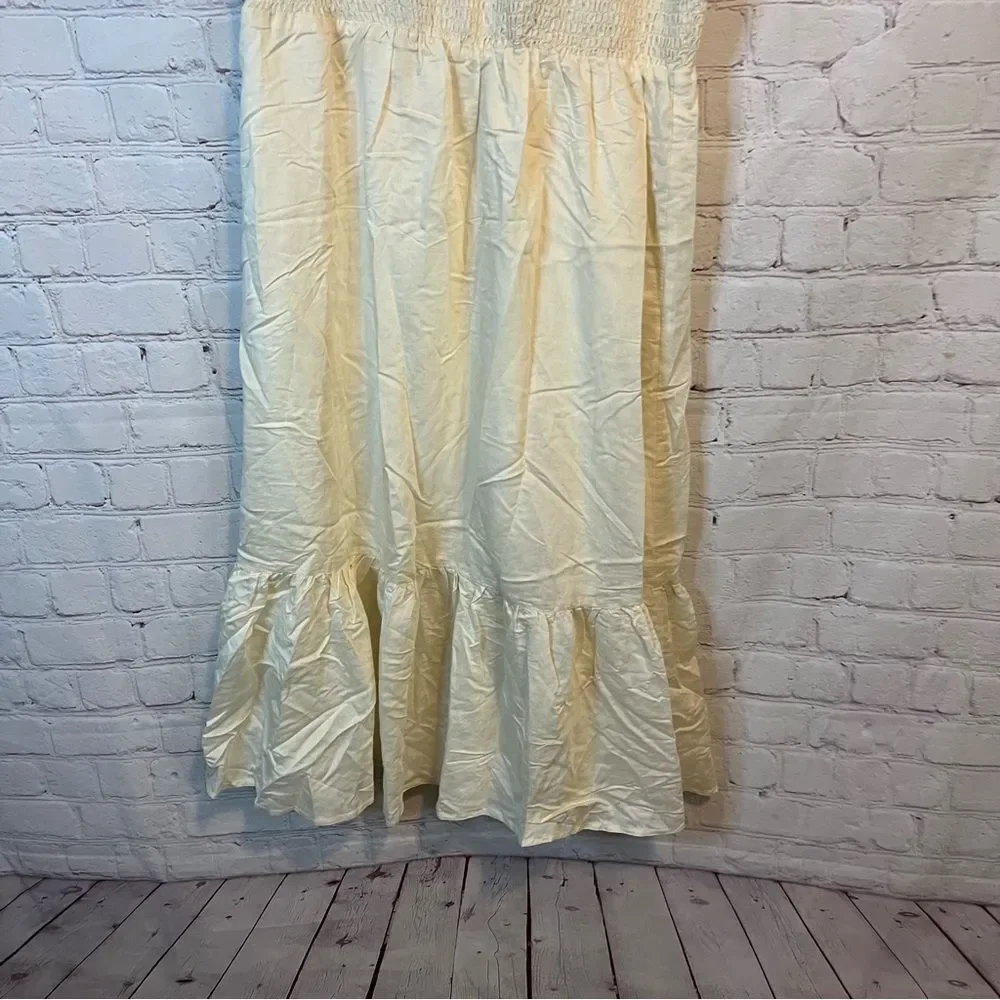 Umgee Cream Smocked Flutter Sleeve Tiered Midi Dress size large